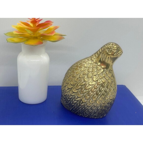 Vintage Brass Quail Figurine, Partridge Figurine, Mid Century Decor, Brass Bird - Picture 2 of 8